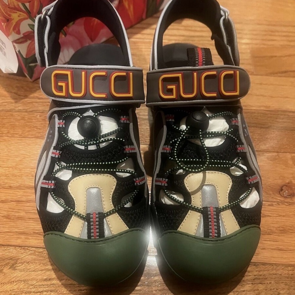 Gucci Logo Leather & Mesh Sandal